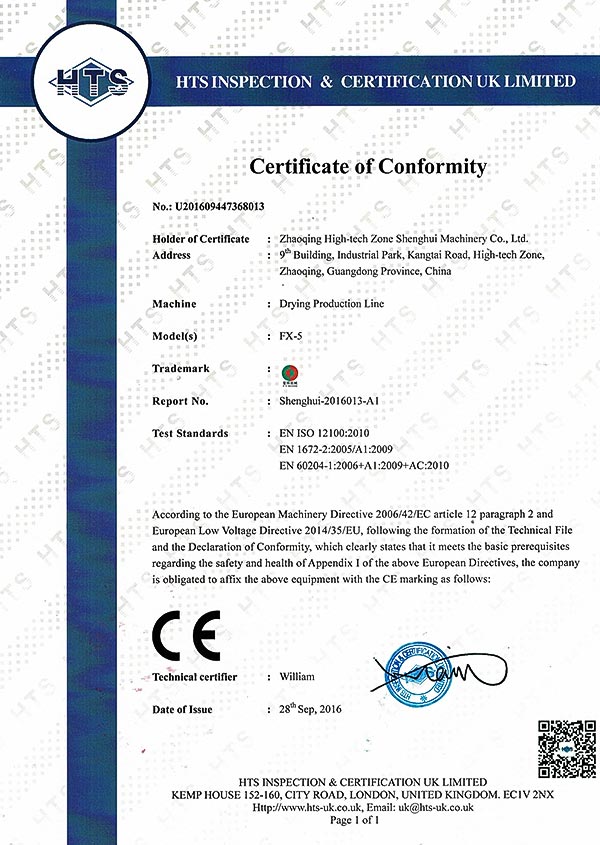 Drying-production-line-certificate-of-CE