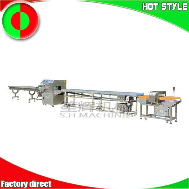 Automatic supermarket fresh vegetable packing machine metal detector large food pouch flow horizontal packaging processing line