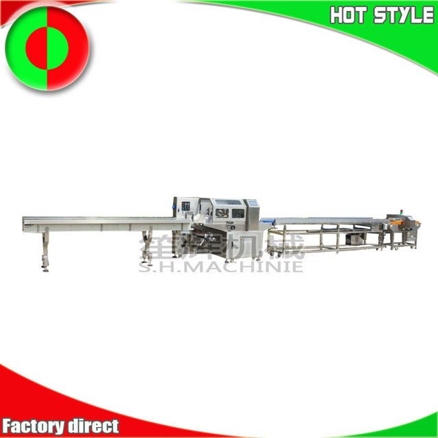 Automatic supermarket fresh vegetable packing machine metal detector large food pouch flow horizontal packaging processing line
