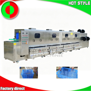 Continuous tunnel type turnover box washing machine plastic crate washer central kitchen crate washing machine